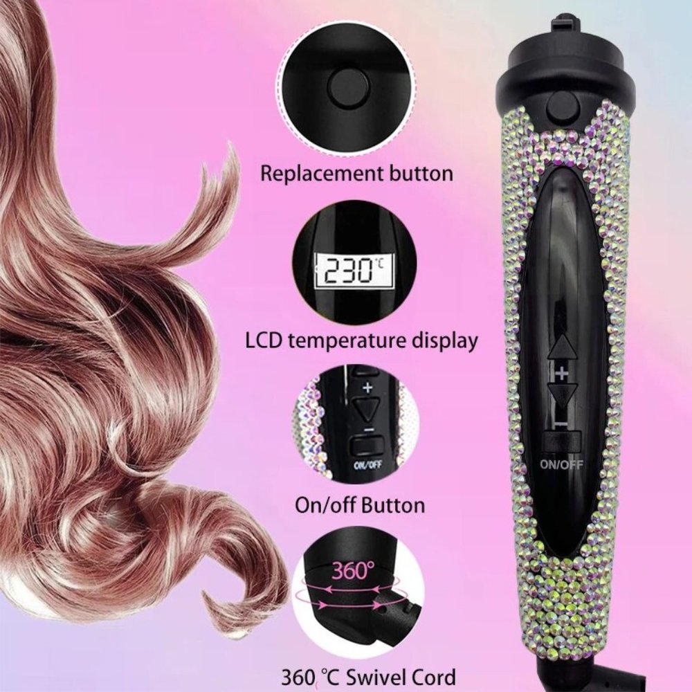NWT Sparkling Bling Crystal Rhinestone Matching Curling Iron Wand + Gift - Picture 7 of 8